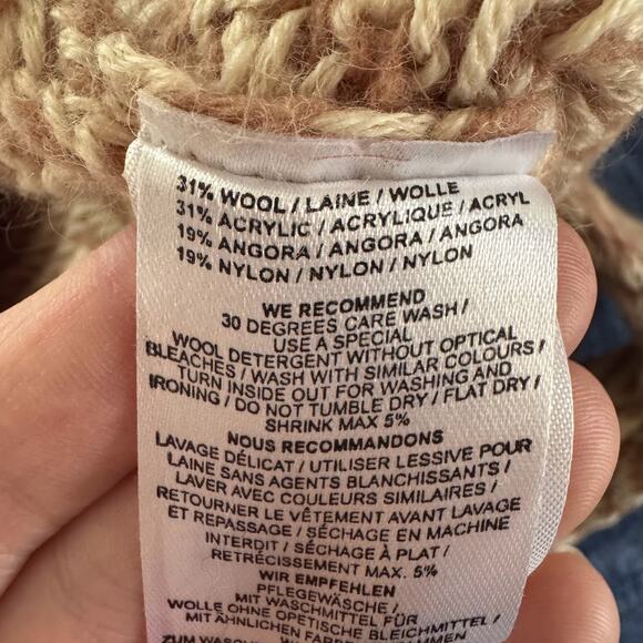 Ganni Candy Floss Wool Angora Tan Beige Chevron Print Crewneck Sweater Anthro XS - Picture 6 of 7